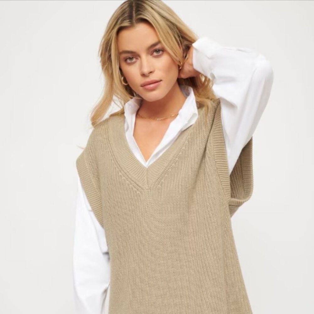Oversized Knit V-Neck Sweater Vest